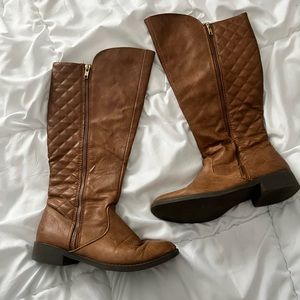 brown zip up high heel boots